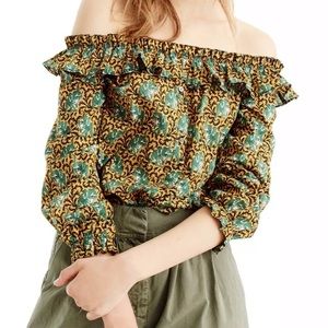 J crew Ratti Elephant Print off the shoulder Top
